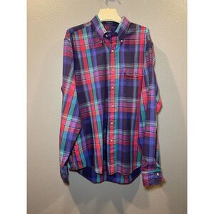 Gant Foxhunt Blue Green Red Plaid Button Up Shirt Mens Sz Large